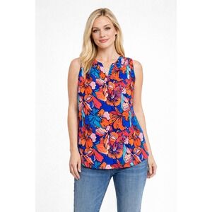 Dalia Womens Sleeveless Floral Tank Top Size‎ Large V Neck Resort Tropical Print